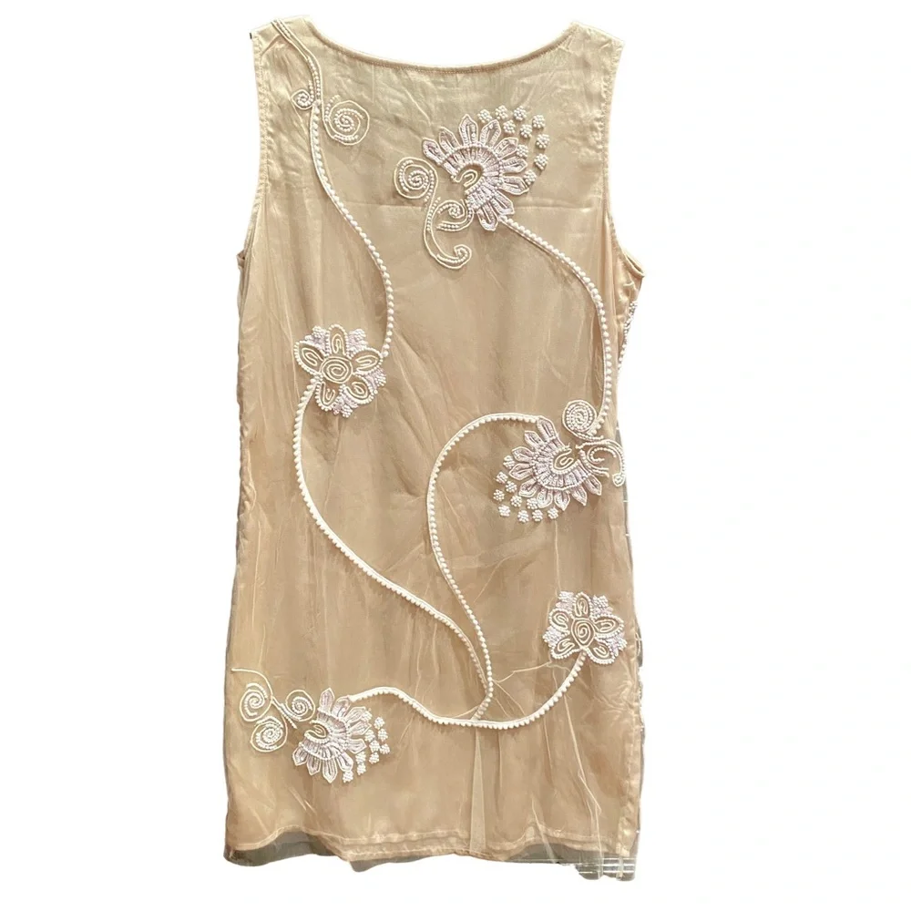 Boston Proper Hand Beaded Tulle Mini Dress | S - Picture 3 of 9